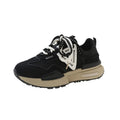 Women's black and khaki red retro platform sports shoes with lace-up front and rubber sole.