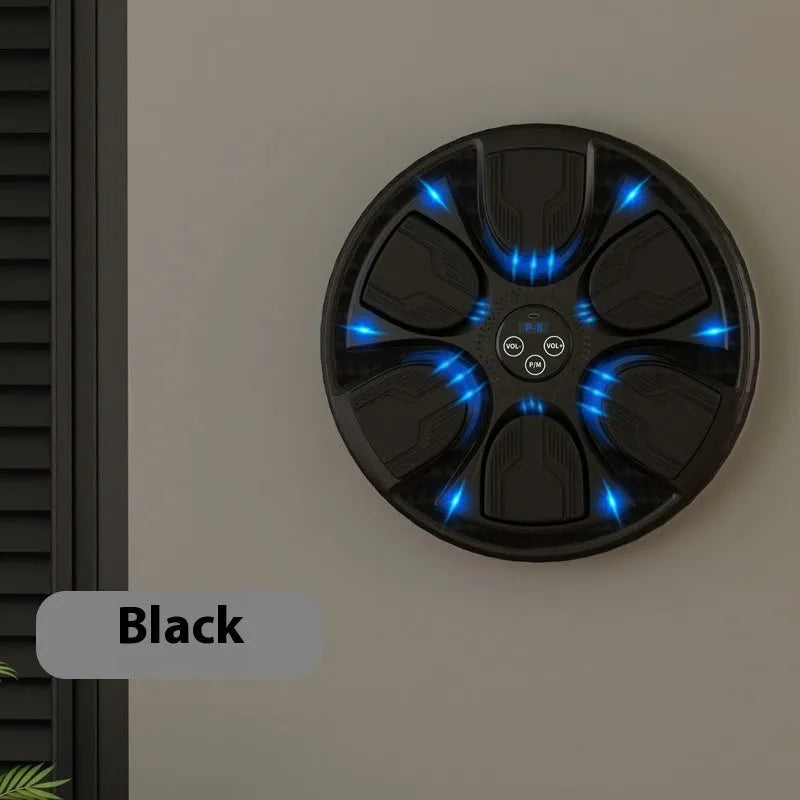 Black intelligent music boxing machine wall target with leather surface and included training gloves