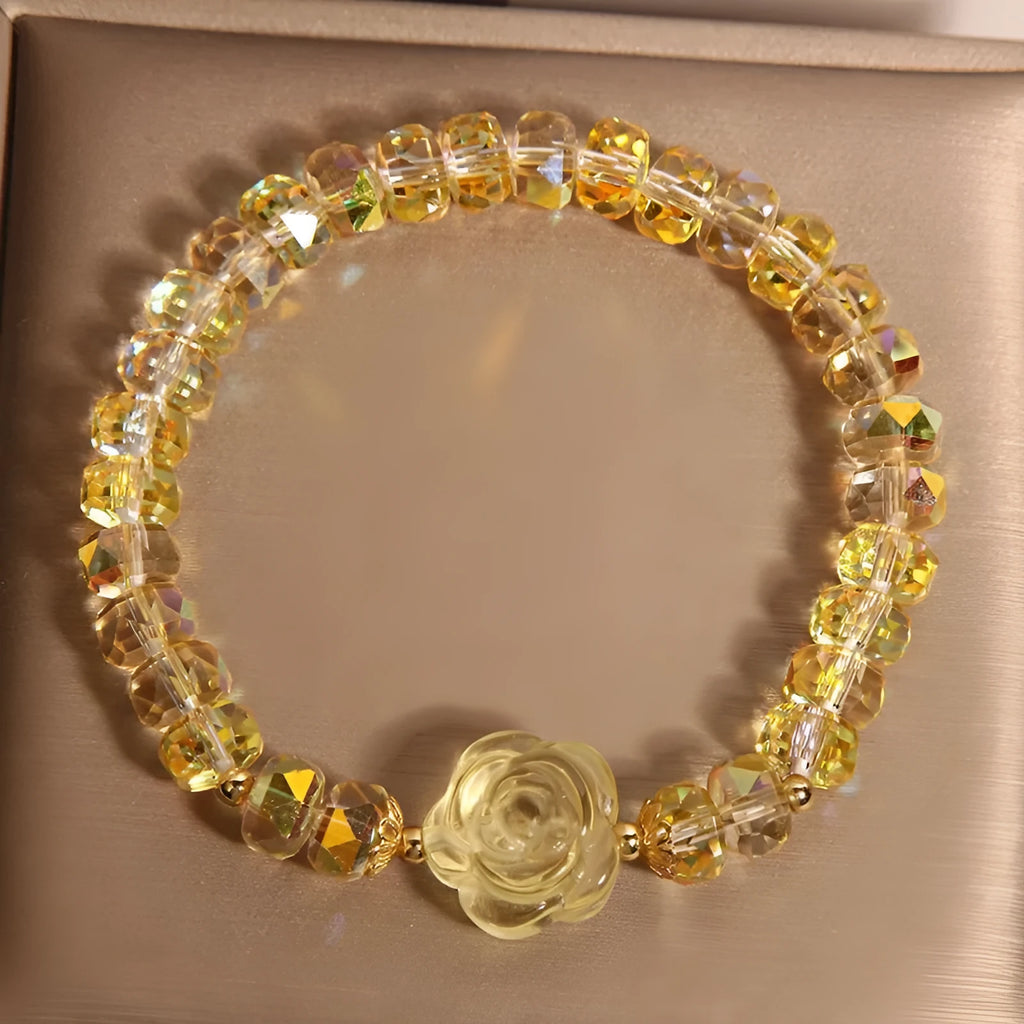 New Chinese Style Citrine Abacus Beads Bracelet Women's Light Luxury Metal Snowflake Design Japanese Korean Style Rose Colour Bracelet for Women