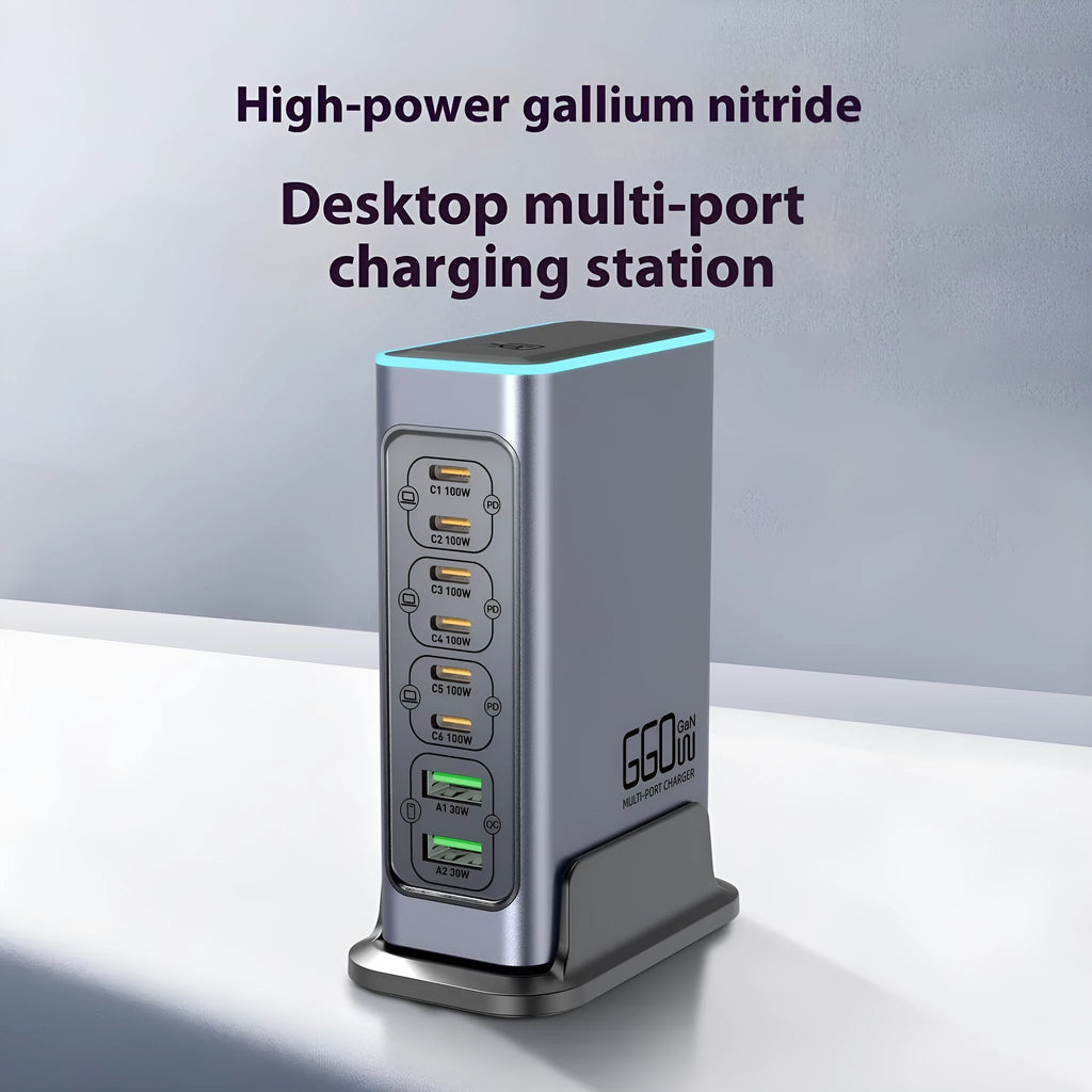 660W gallium nitride desktop charger with multiple ports and international plug options