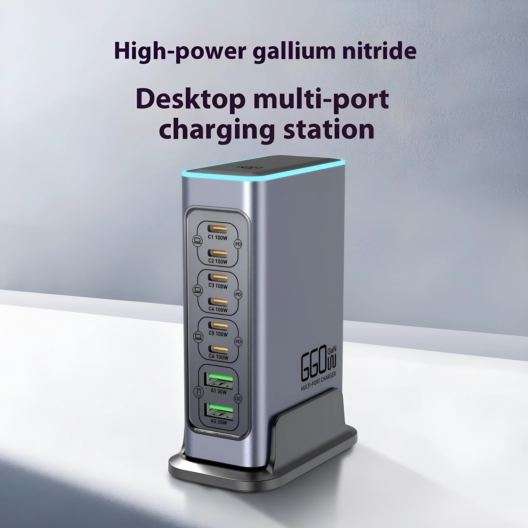 660W gallium nitride desktop charger with multiple ports and international plug options