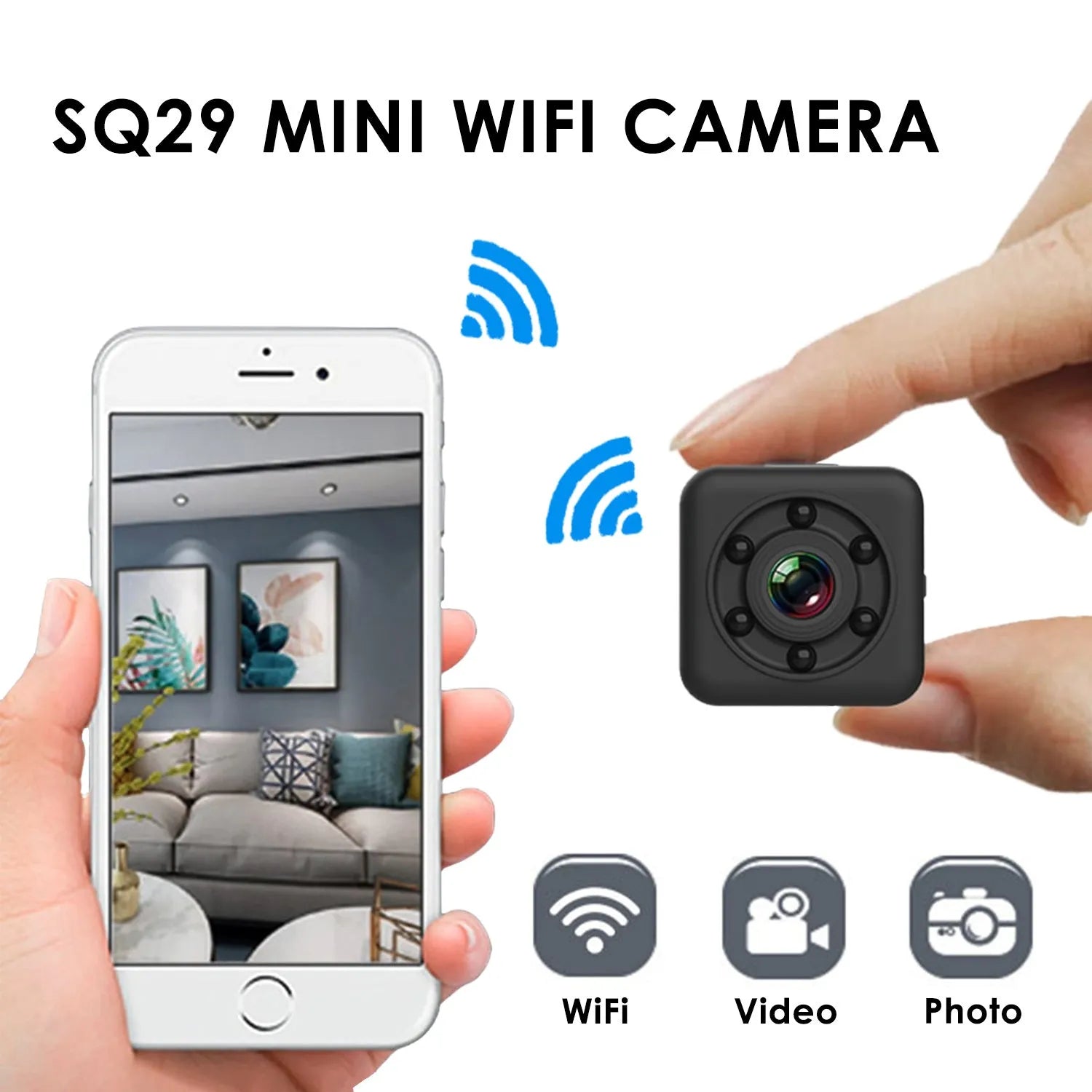 SQ29 black waterproof sports action camera with MicroUSB port.