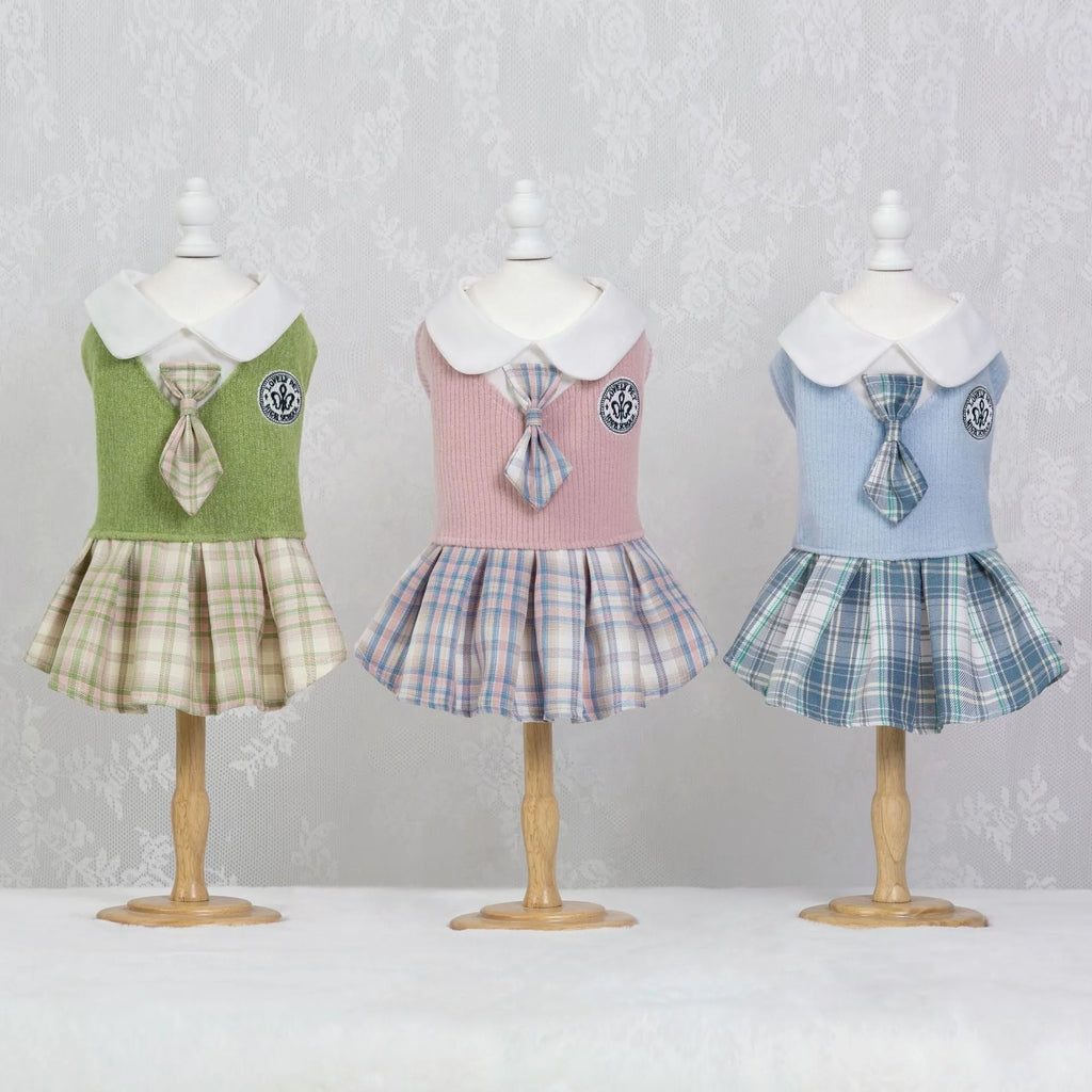 Tartan plaid polyester skirt for dogs and cats in princess style available in three colours