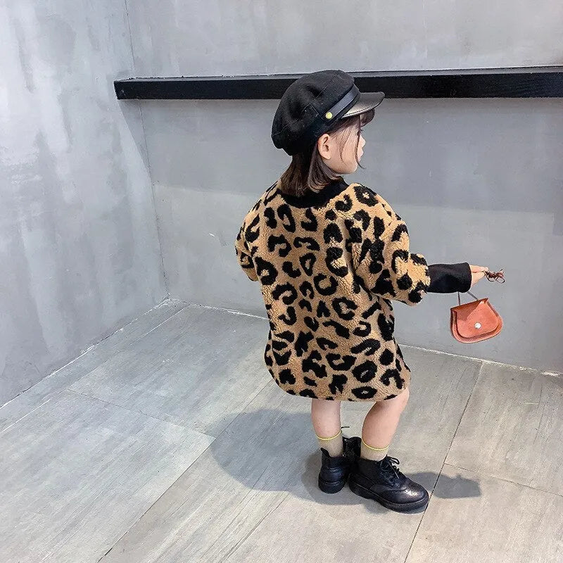 Girls long sleeve leopard print t shirt in brown, cotton blend, available in sizes 80 to 130 cm