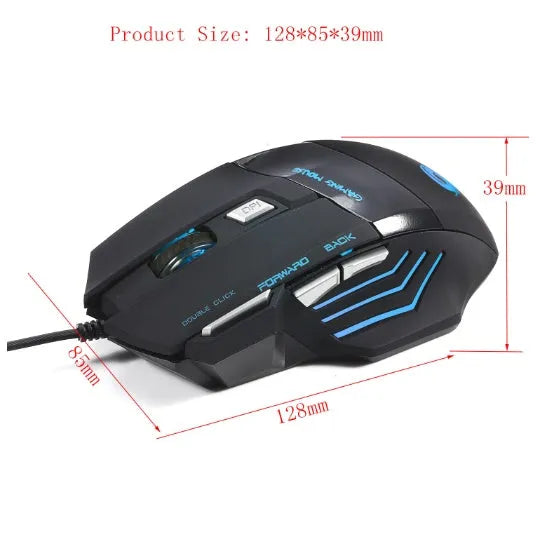 Glow wired optical gaming mouse with seven buttons and colourful LED lighting in black