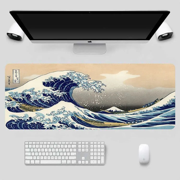 Thickened and lengthened non-slip mouse pad with rubber base and cloth surface in style A on a desk