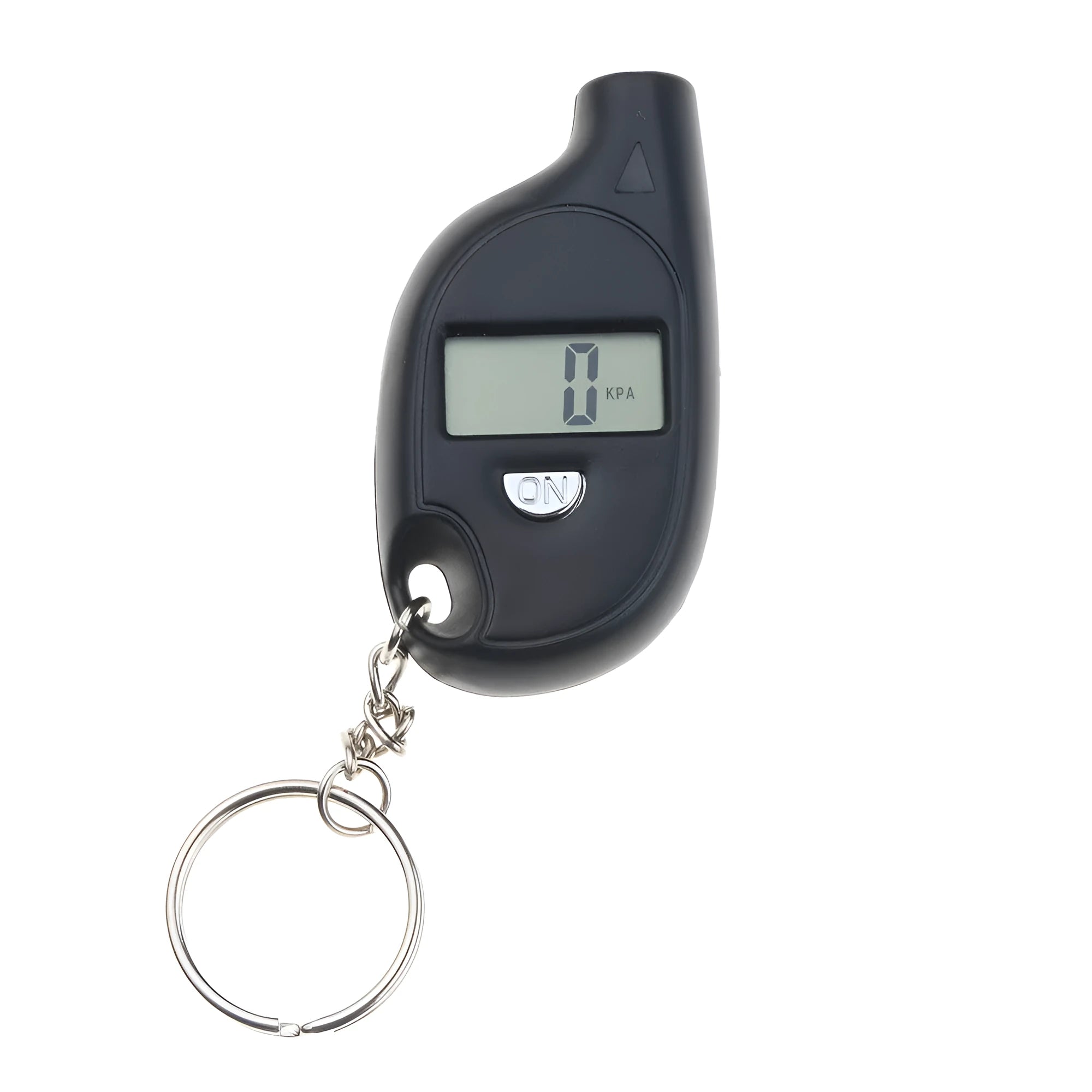 Black ABS keychain tire pressure gauge with LCD screen on keyring