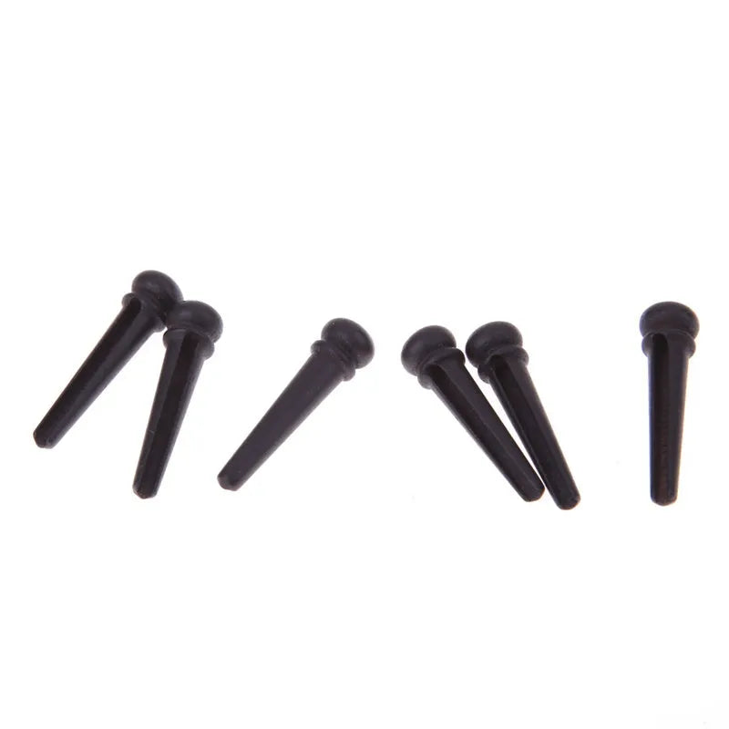 Six ebony guitar bridge pins with matt black finish for folk acoustic guitars