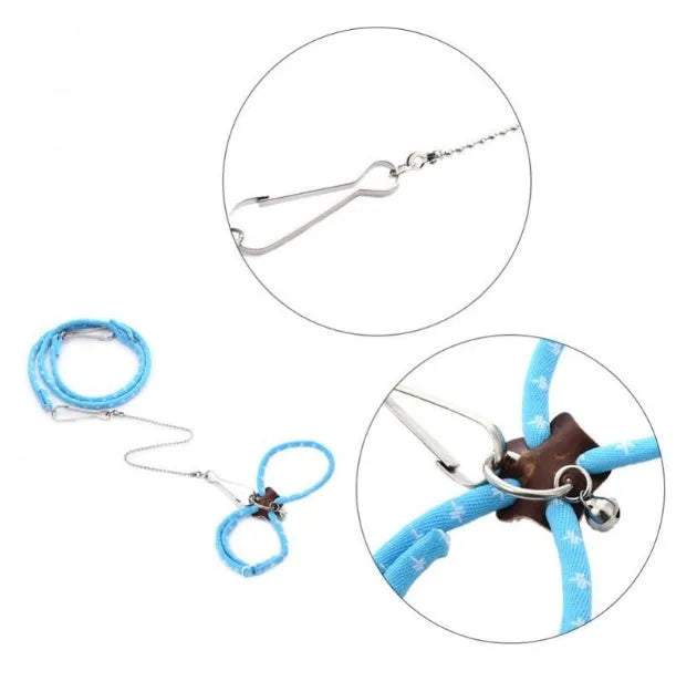 Pink hamster training traction rope with adjustable nylon straps and small bell on 60cm lead