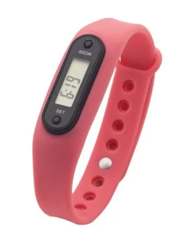 Pedometer watch wrist watch with digital step counter and large LCD display on wrist