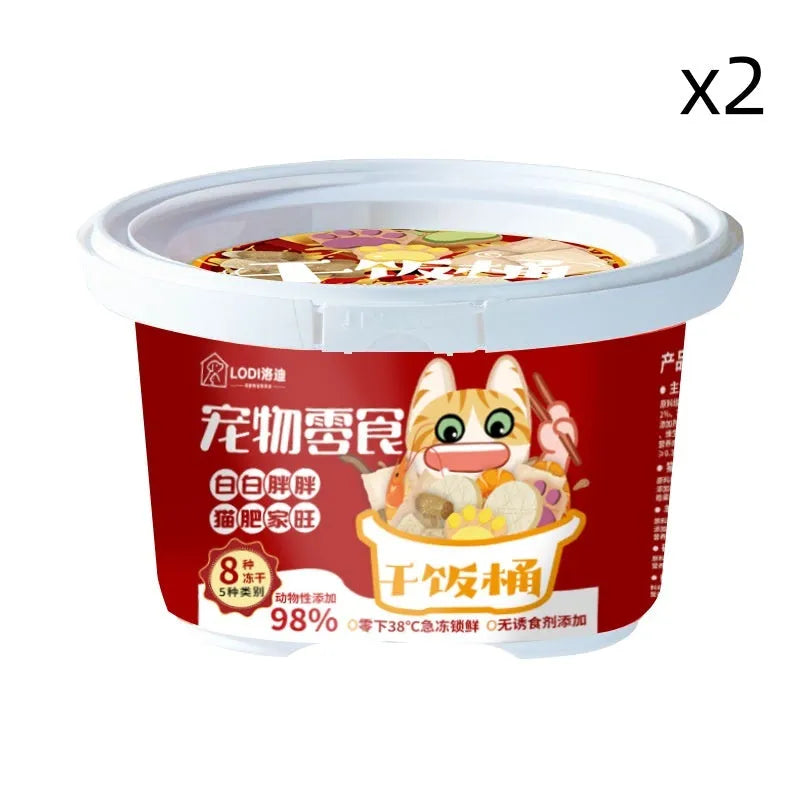 Freeze-dried mixed cat and dog universal pet snacks in barrel packaging