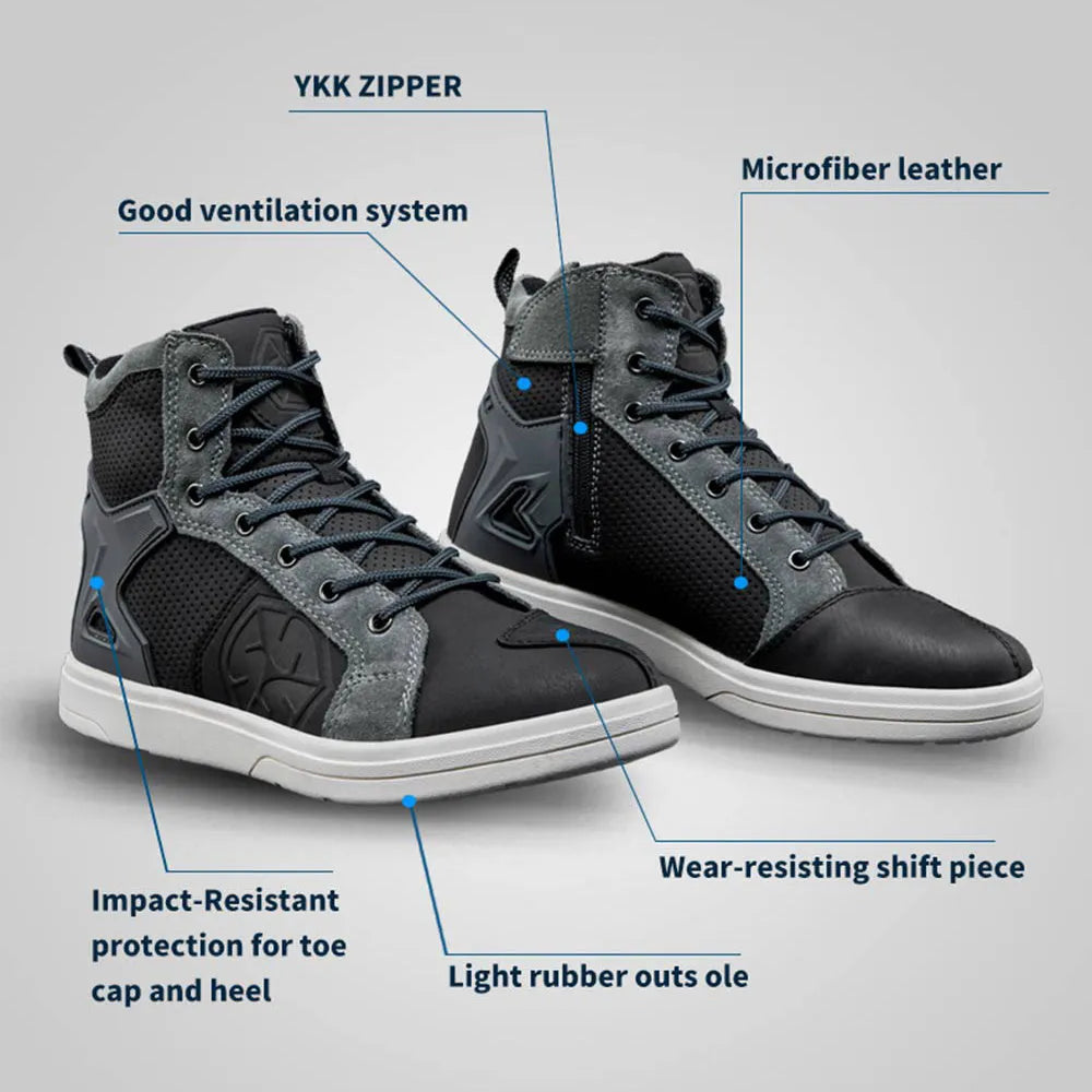 SCOYCO MT040 black motorcycle riding boots with ankle protection and reflective detailing