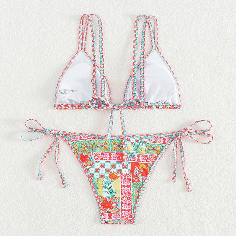 Women's lace-up back swimsuit with split cut design in picture colour