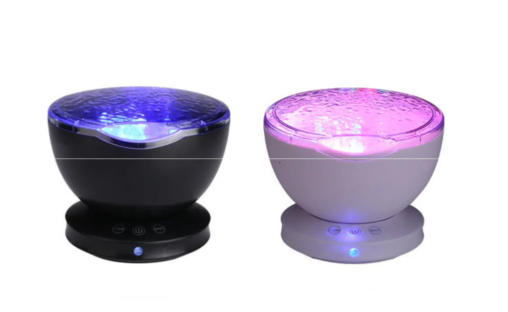 Ocean wave projector LED night light in white and blue with remote control