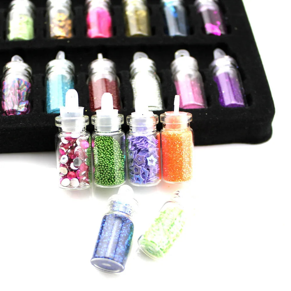 48-in-1 nail jewelry set with mixed colour sequins and powders 11x22mm for DIY manicure