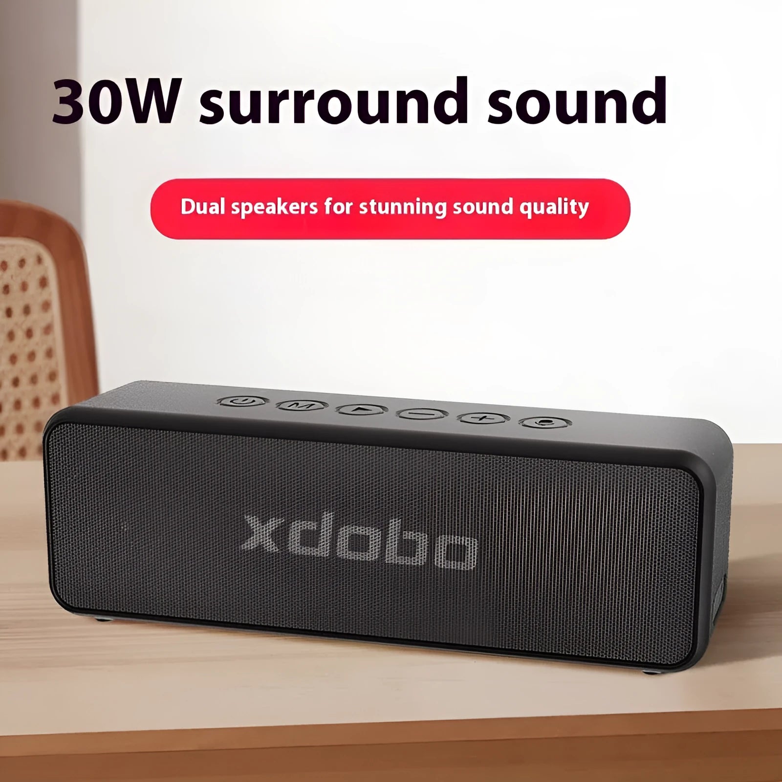 Portable Bluetooth speaker black 30W subwoofer 215x55x68mm outdoor waterproof