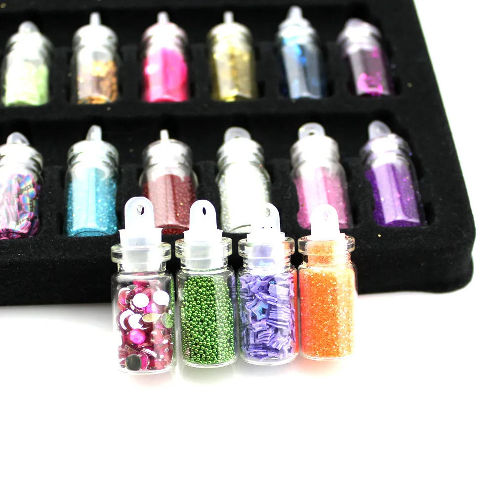 48-in-1 nail jewelry set with mixed colour sequins and powders 11x22mm for DIY manicure