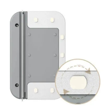 Magnetic double-sided window cleaner with silicone scraper on glass surface, 10x15x4cm size, white ABS body