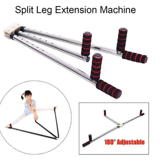 Leg stretcher with two extension bars and centre handle for home flexibility training