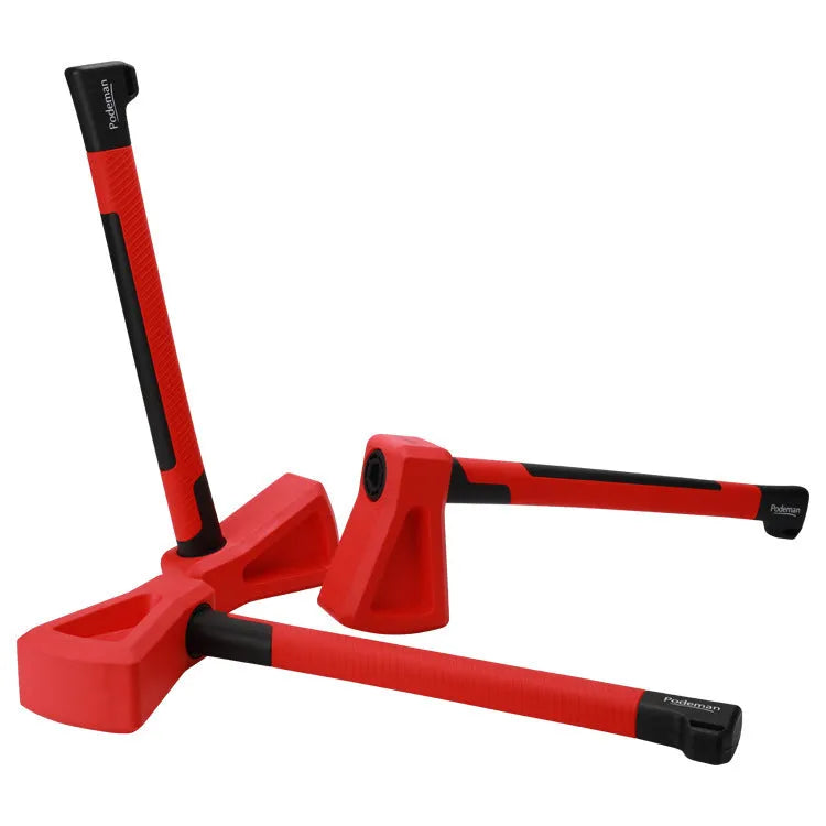 Red plastic axe-shaped muscle trainer for home fitness and body building exercises