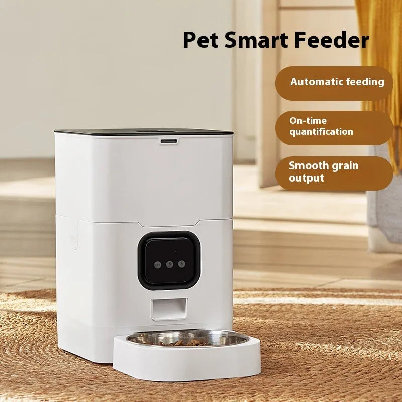 White WIFI automatic pet feeder with stainless steel tray and desiccant box for dogs and cats