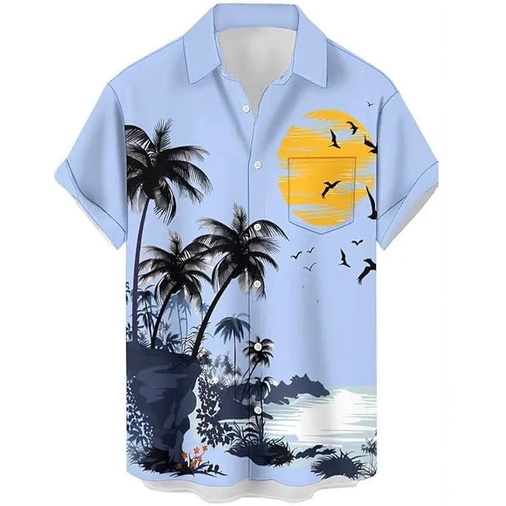 Men's camouflage pattern casual shirt in slim fit cardigan style with short sleeves