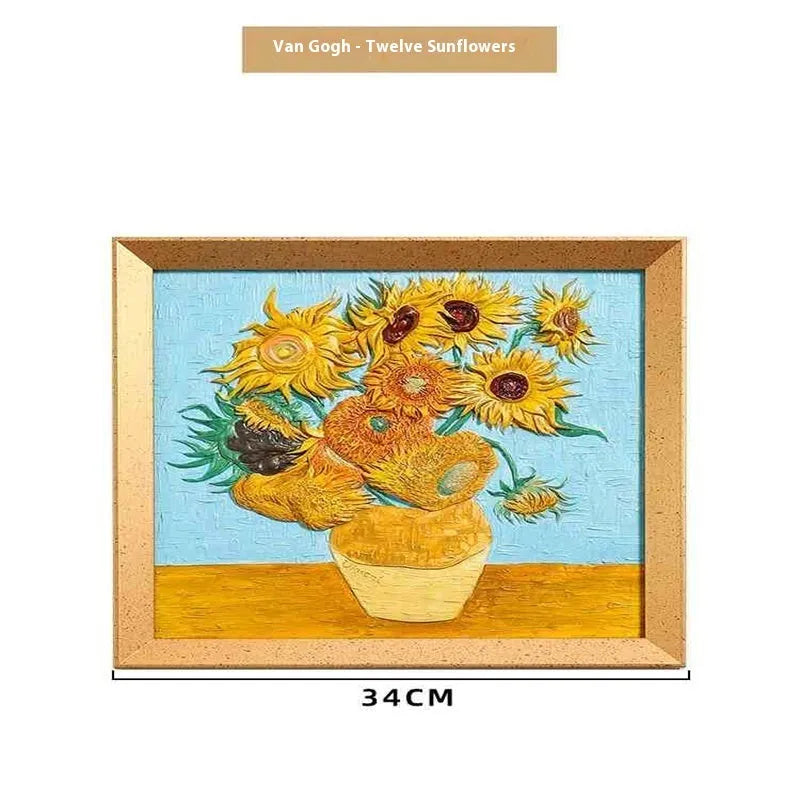DIY paint by numbers kit showing Van Gogh's Starry Night canvas with acrylic paints and brushes
