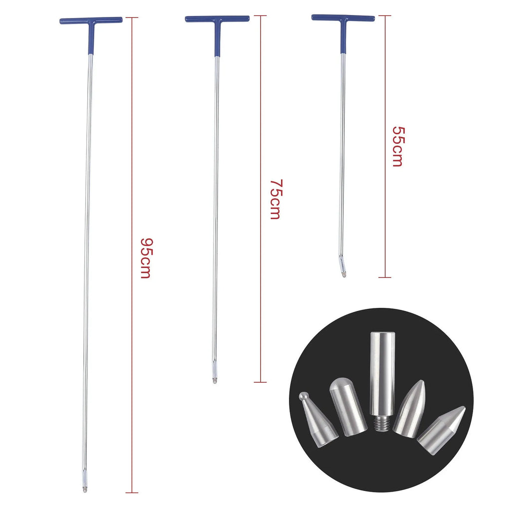 Three-piece car dent repair tool set with hook and crowbar designs for vehicle body maintenance