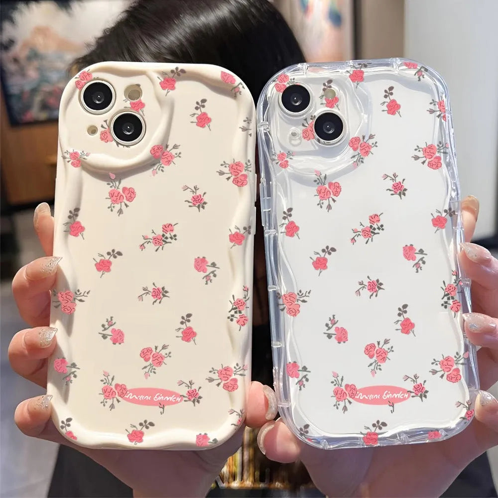Rose red floral TPU phone case for iPhone 16 Pro Max with shockproof protection and cream shell finish