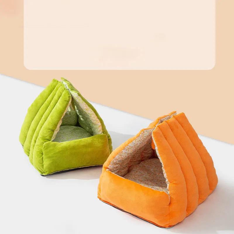 New Rabbit Triangle Nest semi-enclosed pet bed for cats and dogs, thickened, double-sided, green