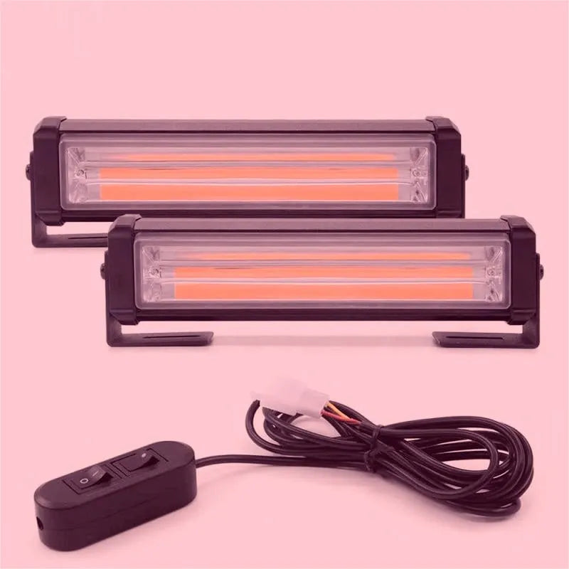 Yellow circular drag strobe warning light with aluminium alloy housing for vehicle mounting.