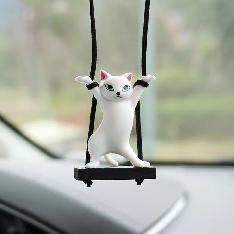 Resin cat pendant car decoration with adjustable rope in cartoon style