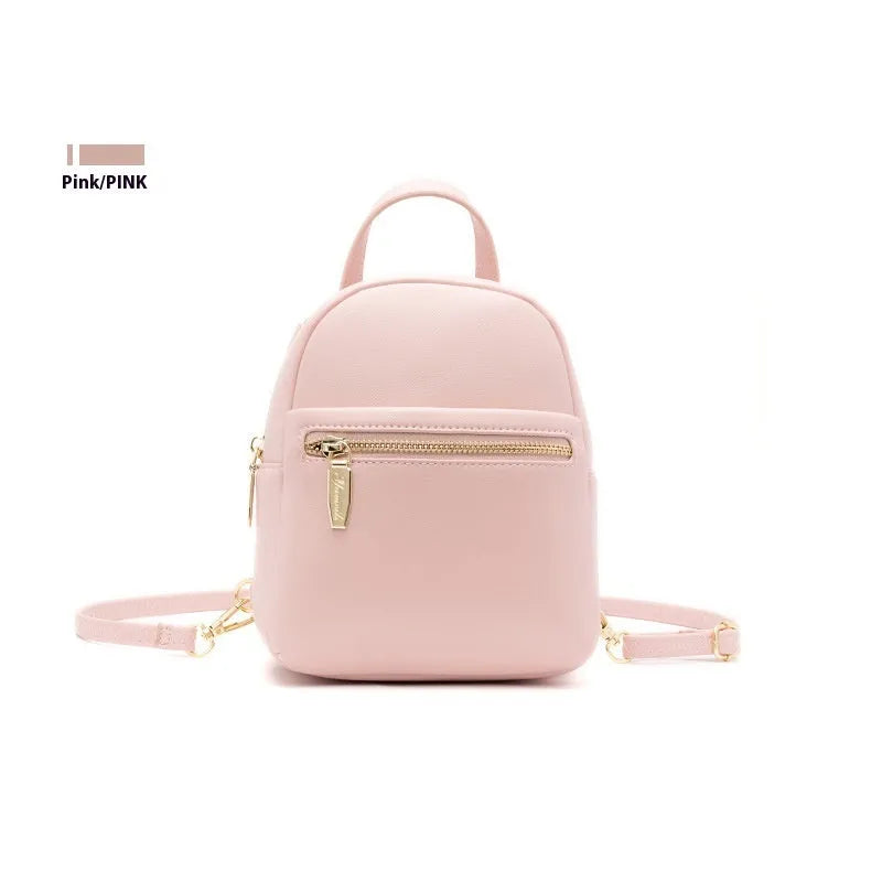 Soft PU mini backpack in street style, shown in one of six colours with contrast details and external 3D pocket.