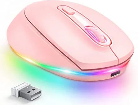 24g ultralight wireless ergonomic mouse in various colours, shown with USB charging cable.