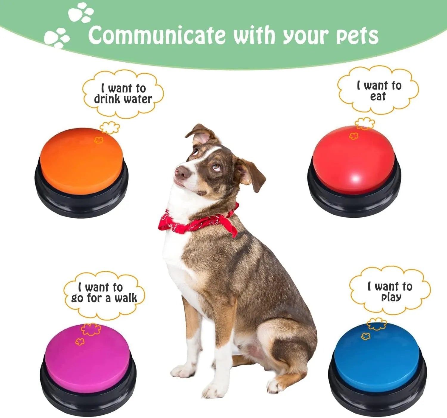 Voice recording clicker for dog training with multiple colour options