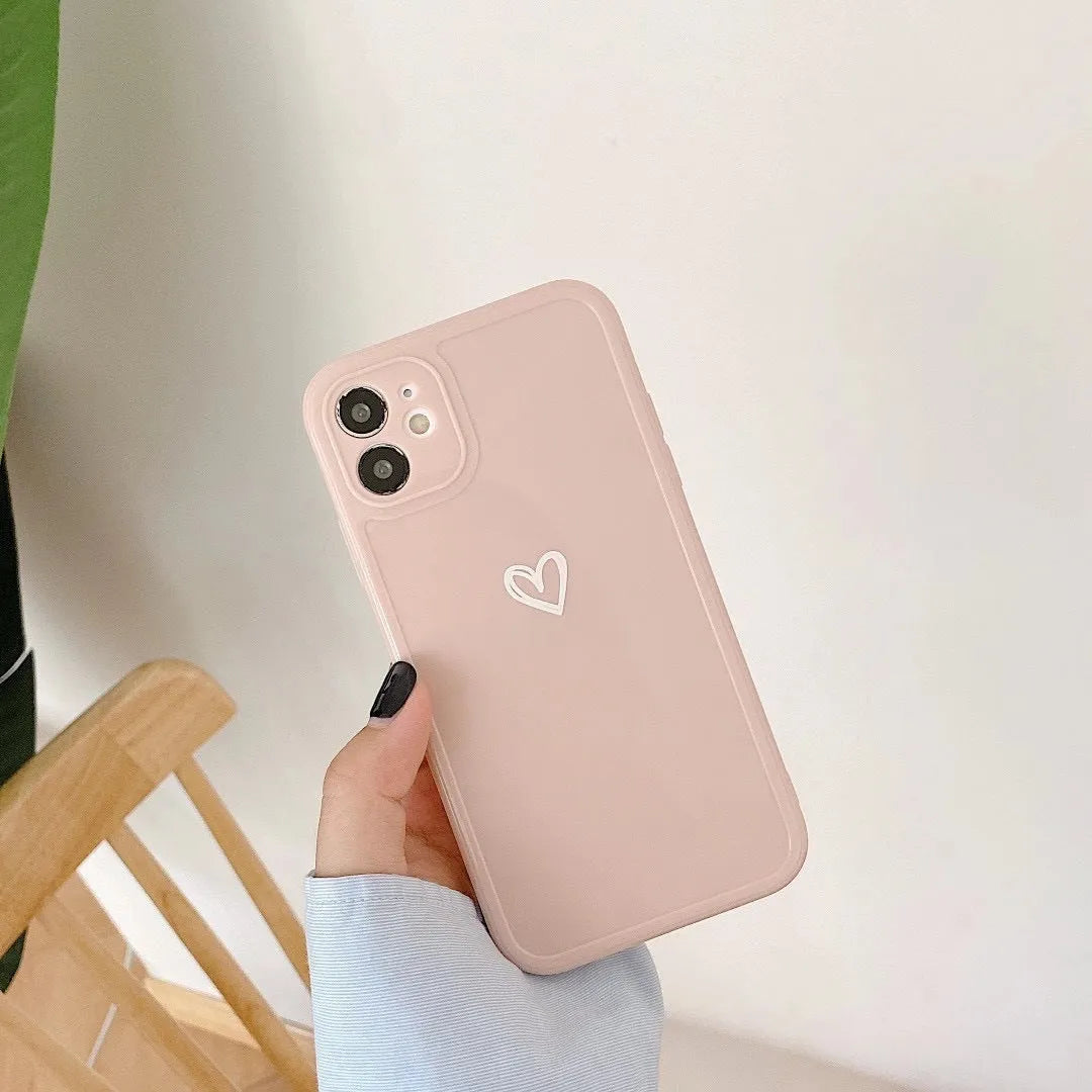 Couples Love solid colour TPU phone case for iPhone, available in Grey, Light Blue, Pink, and White