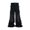 Detachable cotton overalls with multiple pockets in worn looking black or blue denim