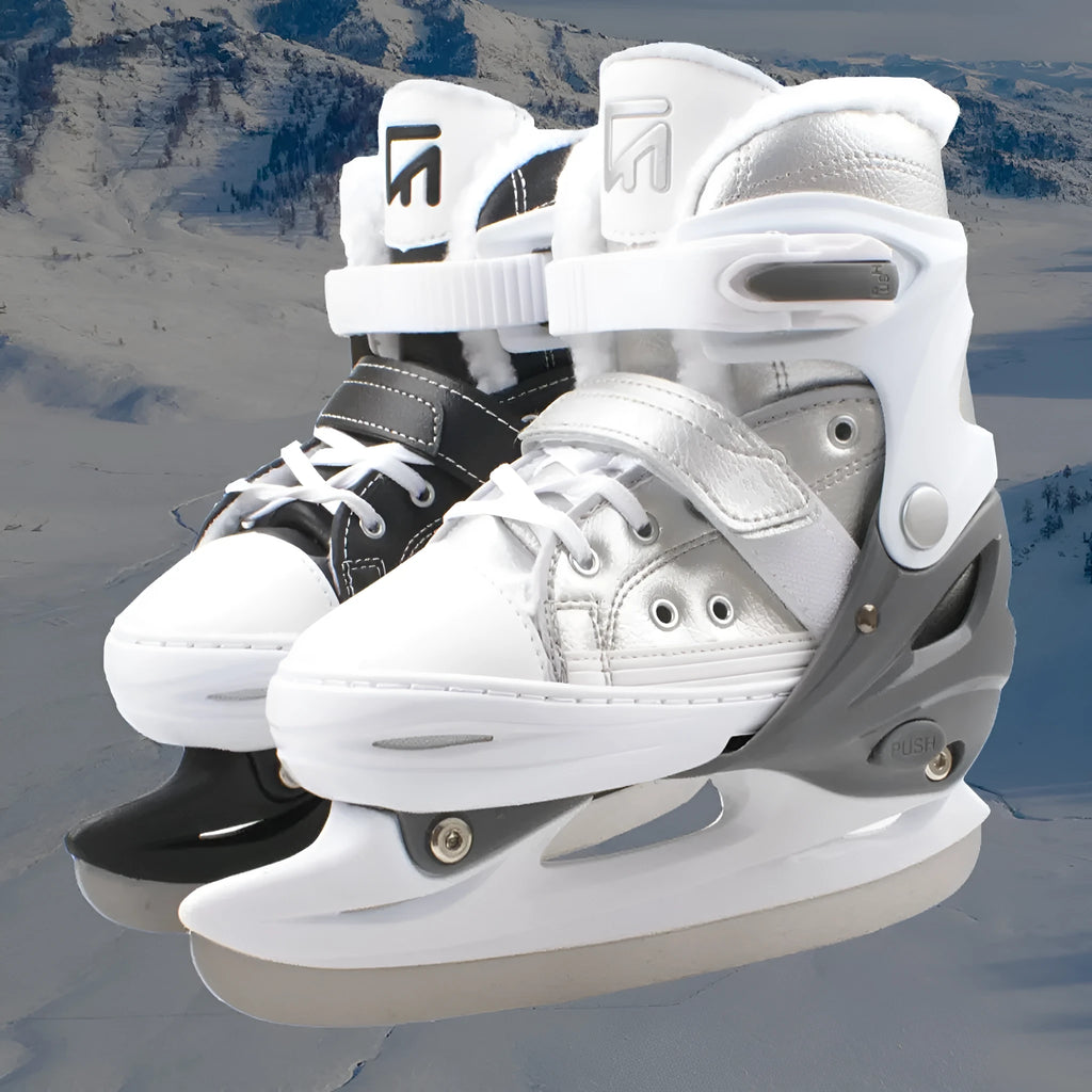 Men and women unisex simple warm ice skates with cold-proof leather upper in black colour