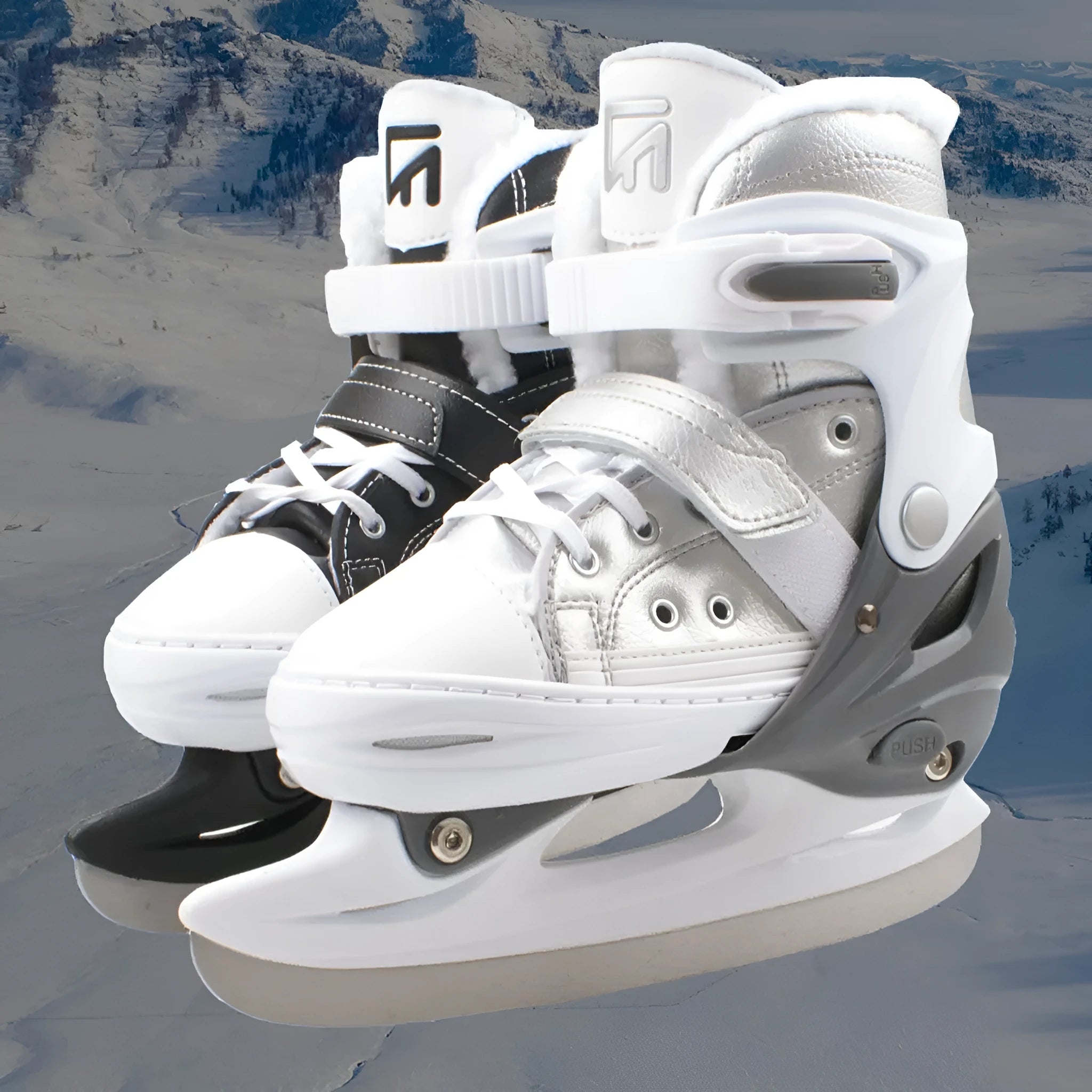 Men and women unisex simple warm ice skates with cold-proof leather upper in black colour
