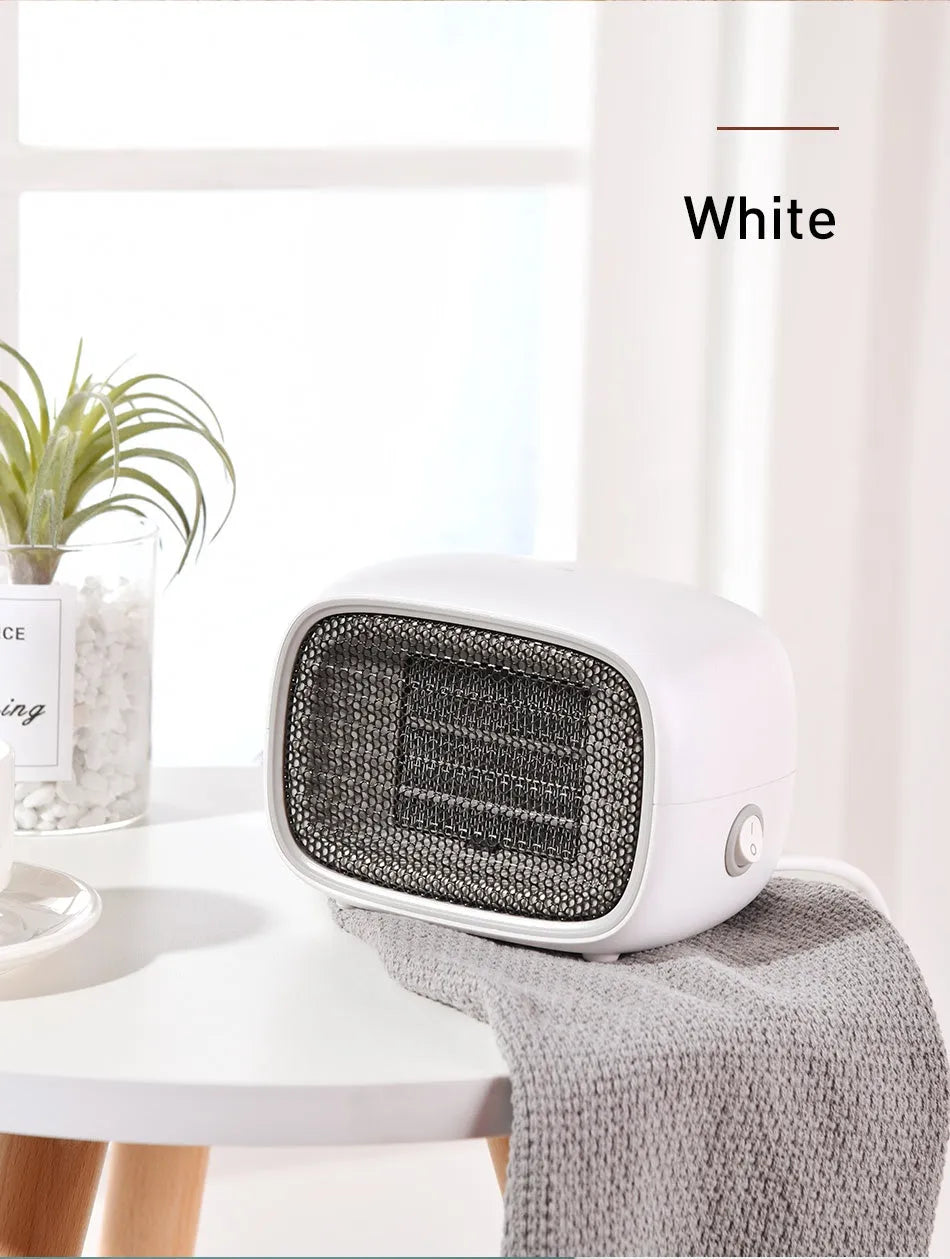 Green, white or yellow mini ceramic heater with compact design for small space heating