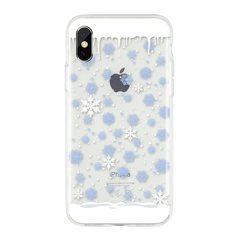 Christmas snowflake elk TPU phone case for iPhone with cartoon design, blue flower colour option