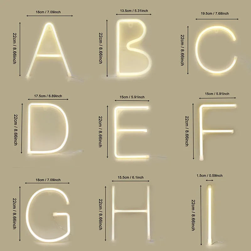 LED English letter light plastic night light with switch control in style A
