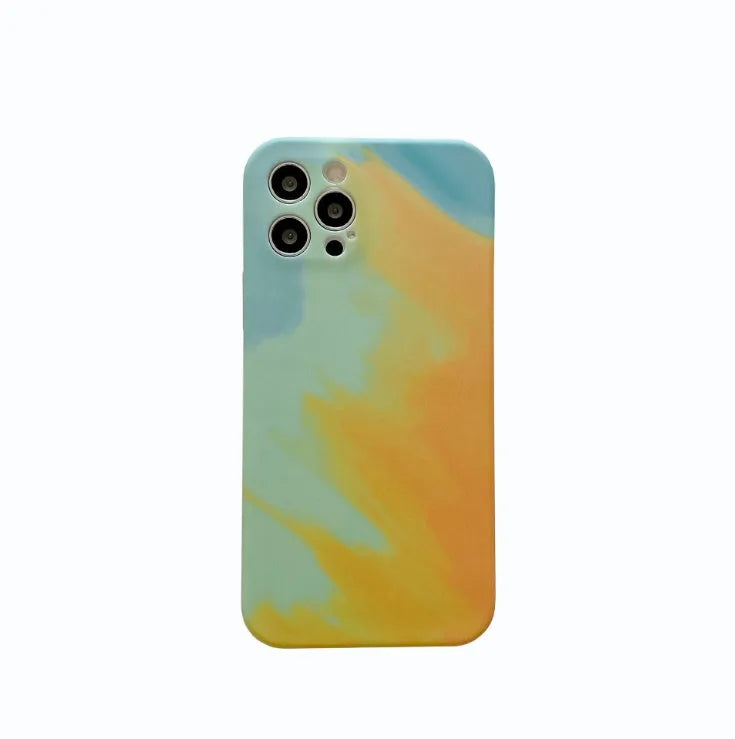 Soft silicone iPhone case with oil painting gradient geometry abstract design in blue colour
