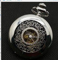 Retro hollow floral print automatic mechanical pocket watch with alloy case and transparent back