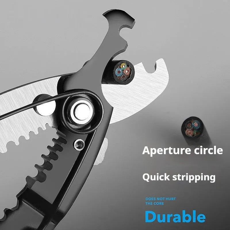 Fully automatic wire stripping pliers tool with high carbon steel blades for electrical work