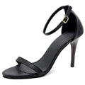 Women's strap stiletto heels in apricot with 9cm stiletto heel, adjustable ankle strap, and pointed toe on a neutral background