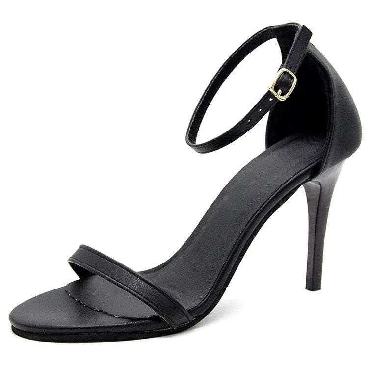 Women's strap stiletto heels in apricot with 9cm stiletto heel, adjustable ankle strap, and pointed toe on a neutral background