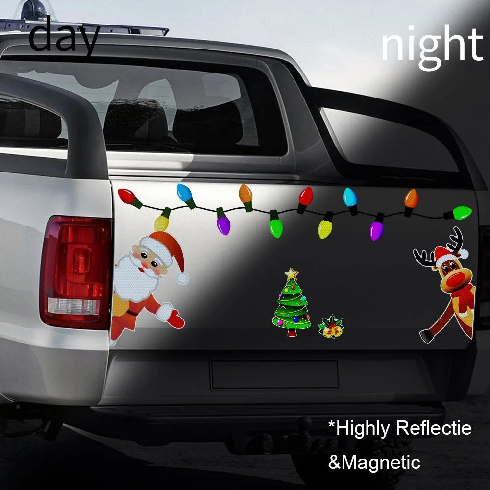 Christmas elk reflective magnetic car decoration sticker with cartoon design on vehicle door