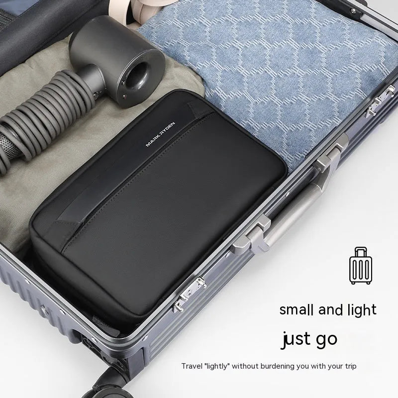 Men's portable toiletries storage bag with wet dry separation compartments in Oxford cloth