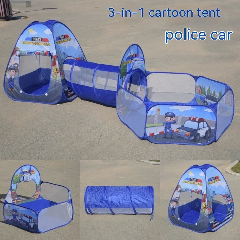 Children's three-in-one cloth play tent set with ball pool and tunnel in marine cartoon design